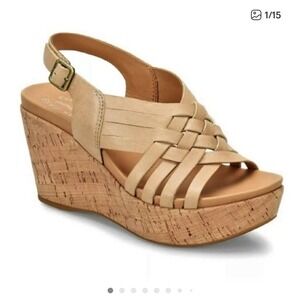 KORK-EASE | Women's Leather Adelanto Cork Woven Wedge Platform Sandals, Size 8M